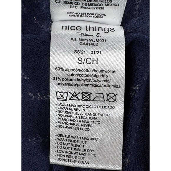 Nice Things Paloma S Anthropologie Top Womens Small Navy White French Script - Picture 13 of 14